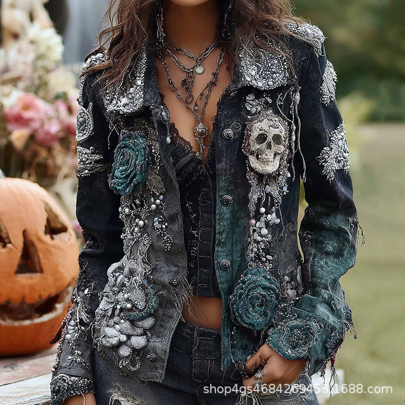 Vintage Fashion Stores - Kurtka damska Gothic Punk z haftowaną