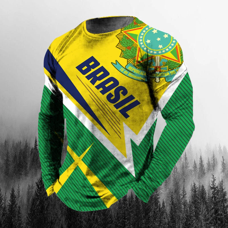 Vintage Fashion Jersey - Klasyczna brazylijska flaga, nadruk 3D, męska
