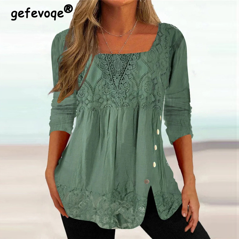 Vintage Fashion Jersey - Damskie koronkowe patchworkowe eleganckie bluzki w